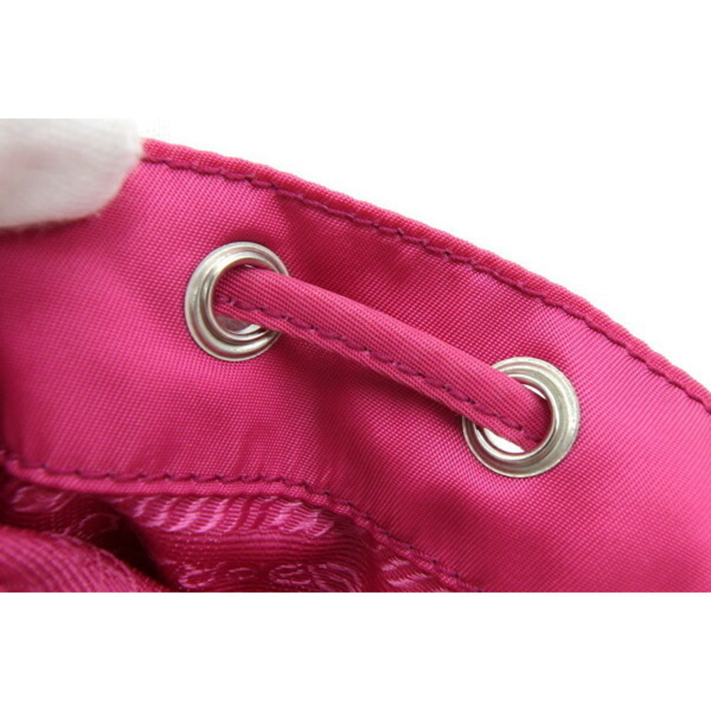 Prada Drawstring Triangle Leather Handbag Pink Po… - image 8